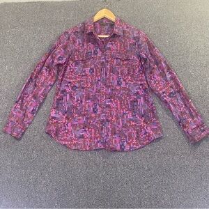 Eddie Bauer Button Up Shirt Pink Southwestern Bohemian Aztec Eclectic Women's M